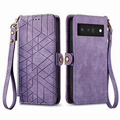 Custodia Portafoglio In Pelle Cover con Supporto S17D per Google Pixel 6 5G Viola