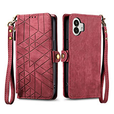 Custodia Portafoglio In Pelle Cover con Supporto S17D per Nothing Phone 2 Rosso