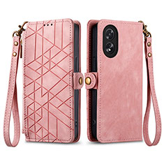 Custodia Portafoglio In Pelle Cover con Supporto S17D per Oppo A18 Rosa