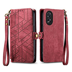 Custodia Portafoglio In Pelle Cover con Supporto S17D per Oppo A58 4G Rosso