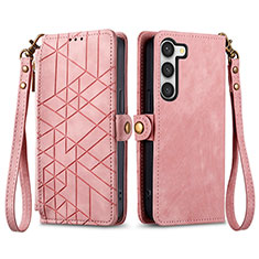 Custodia Portafoglio In Pelle Cover con Supporto S17D per Samsung Galaxy S25 5G Rosa