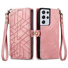 Custodia Portafoglio In Pelle Cover con Supporto S17D per Samsung Galaxy S25 Ultra 5G Rosa