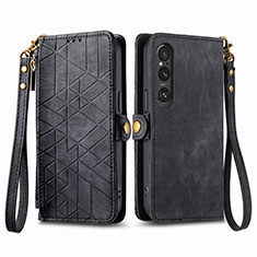 Custodia Portafoglio In Pelle Cover con Supporto S17D per Sony Xperia 1 V Nero