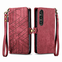 Custodia Portafoglio In Pelle Cover con Supporto S17D per Sony Xperia 1 V Rosso