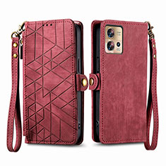 Custodia Portafoglio In Pelle Cover con Supporto S18D per Motorola Moto Edge 30 Fusion 5G Rosso