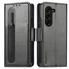 Custodia Portafoglio In Pelle Cover con Supporto SD1 per Samsung Galaxy Z Fold5 5G Nero