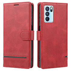 Custodia Portafoglio In Pelle Cover con Supporto SY1 per Oppo Reno6 Pro 5G India Rosso