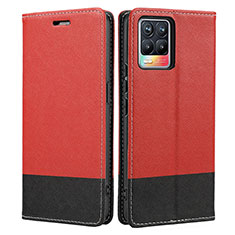 Custodia Portafoglio In Pelle Cover con Supporto SY2 per Realme 8 4G Rosso