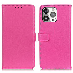 Custodia Portafoglio In Pelle Cover con Supporto T01 per Apple iPhone 14 Pro Max Rosa Caldo