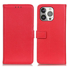 Custodia Portafoglio In Pelle Cover con Supporto T01 per Apple iPhone 14 Pro Rosso