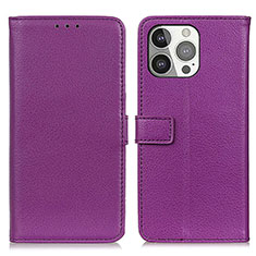 Custodia Portafoglio In Pelle Cover con Supporto T01 per Apple iPhone 15 Pro Viola