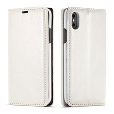 Custodia Portafoglio In Pelle Cover con Supporto T01 per Apple iPhone Xs Bianco