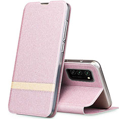 Custodia Portafoglio In Pelle Cover con Supporto T01 per Huawei Honor View 30 Pro 5G Oro Rosa