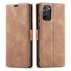 Custodia Portafoglio In Pelle Cover con Supporto T01 per Samsung Galaxy Note 20 5G Marrone Chiaro