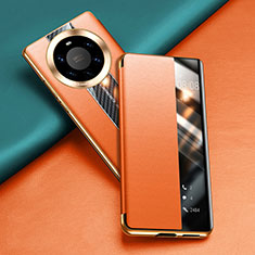 Custodia Portafoglio In Pelle Cover con Supporto T02 per Huawei Mate 40 Pro+ Plus Arancione