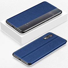 Custodia Portafoglio In Pelle Cover con Supporto T02 per Huawei P20 Blu