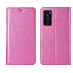 Custodia Portafoglio In Pelle Cover con Supporto T02 per Huawei P40 Rosa