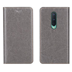 Custodia Portafoglio In Pelle Cover con Supporto T02 per OnePlus 8 Grigio