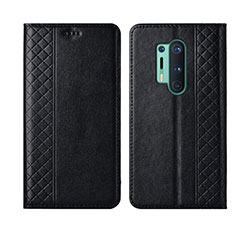 Custodia Portafoglio In Pelle Cover con Supporto T02 per OnePlus 8 Pro Nero