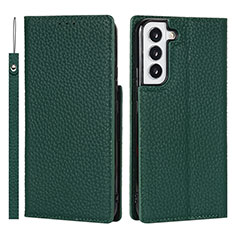 Custodia Portafoglio In Pelle Cover con Supporto T02D per Samsung Galaxy S21 FE 5G Verde