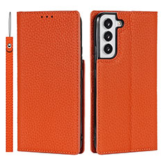 Custodia Portafoglio In Pelle Cover con Supporto T02D per Samsung Galaxy S22 5G Arancione