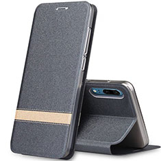 Custodia Portafoglio In Pelle Cover con Supporto T03 per Huawei P20 Grigio Scuro