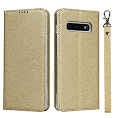 Custodia Portafoglio In Pelle Cover con Supporto T03 per Samsung Galaxy S10 Oro