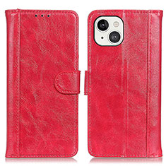 Custodia Portafoglio In Pelle Cover con Supporto T04 per Apple iPhone 14 Rosso