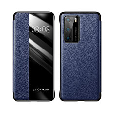 Custodia Portafoglio In Pelle Cover con Supporto T04 per Huawei P40 Blu