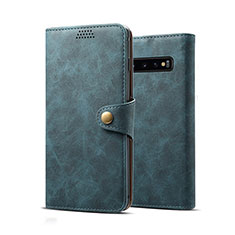 Custodia Portafoglio In Pelle Cover con Supporto T04 per Samsung Galaxy S10 Plus Blu
