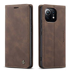 Custodia Portafoglio In Pelle Cover con Supporto T04 per Xiaomi Mi 11 Lite 4G Marrone