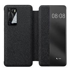 Custodia Portafoglio In Pelle Cover con Supporto T05 per Huawei P40 Pro Nero