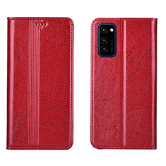 Custodia Portafoglio In Pelle Cover con Supporto T06 per Huawei Honor View 30 Pro 5G Rosso