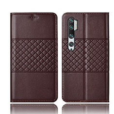 Custodia Portafoglio In Pelle Cover con Supporto T06 per Xiaomi Mi Note 10 Marrone