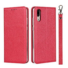 Custodia Portafoglio In Pelle Cover con Supporto T07 per Huawei P20 Rosso