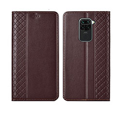 Custodia Portafoglio In Pelle Cover con Supporto T07 per Xiaomi Redmi Note 9 Marrone