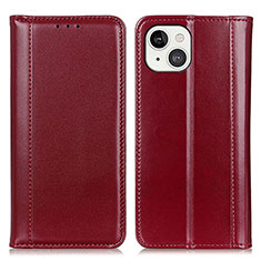 Custodia Portafoglio In Pelle Cover con Supporto T09 per Apple iPhone 15 Rosso