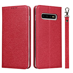 Custodia Portafoglio In Pelle Cover con Supporto T09 per Samsung Galaxy S10 Plus Rosso