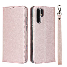 Custodia Portafoglio In Pelle Cover con Supporto T12 per Huawei P30 Pro Oro Rosa