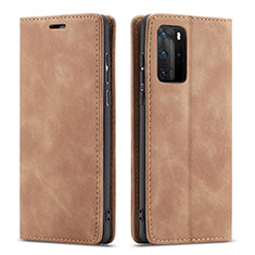 Custodia Portafoglio In Pelle Cover con Supporto T15 per Huawei P40 Pro Arancione