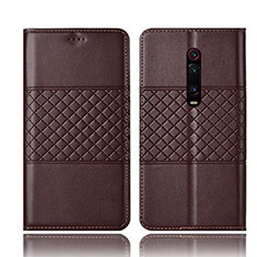 Custodia Portafoglio In Pelle Cover con Supporto T15 per Xiaomi Mi 9T Marrone