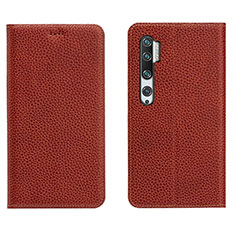 Custodia Portafoglio In Pelle Cover con Supporto T16 per Xiaomi Mi Note 10 Marrone