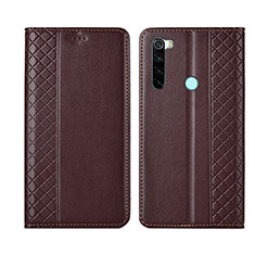 Custodia Portafoglio In Pelle Cover con Supporto T16 per Xiaomi Redmi Note 8 (2021) Marrone