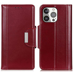 Custodia Portafoglio In Pelle Cover con Supporto T22 per Apple iPhone 15 Pro Rosso