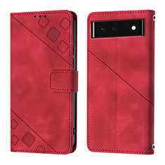 Custodia Portafoglio In Pelle Cover con Supporto Y01B per Google Pixel 6 5G Rosso