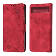 Custodia Portafoglio In Pelle Cover con Supporto Y01B per Google Pixel 7a 5G Rosso