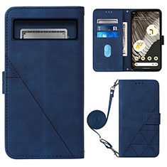 Custodia Portafoglio In Pelle Cover con Supporto Y01B per Google Pixel 8 5G Blu