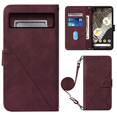 Custodia Portafoglio In Pelle Cover con Supporto Y01B per Google Pixel 8 Pro 5G Rosso Rosa