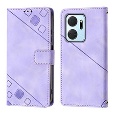 Custodia Portafoglio In Pelle Cover con Supporto Y01B per Huawei Honor X7a Viola