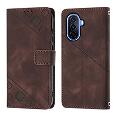 Custodia Portafoglio In Pelle Cover con Supporto Y01B per Huawei Nova Y70 Plus Marrone